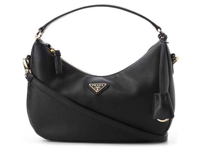Prada Logo Triangle Leder Hobo-Tasche Schwarz - Ansicht 4