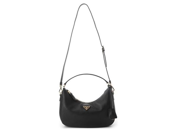 Prada Logo Triangle Leder Hobo-Tasche Schwarz - Ansicht 5