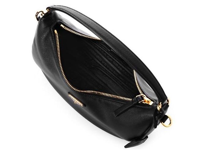 Prada Logo Triangle Leder Hobo-Tasche Schwarz - Ansicht 7