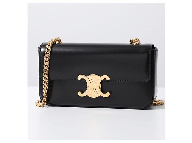 Céline Borsa a tracolla con catena in vitello lucido Nero - vista 4