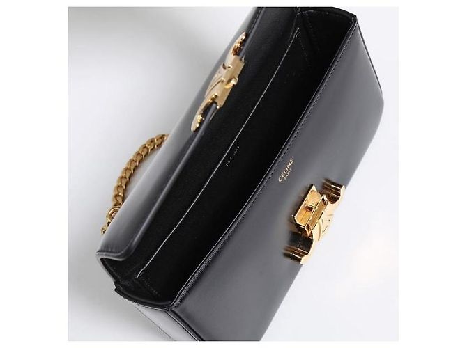 Céline Borsa a tracolla con catena in vitello lucido Nero - vista 6