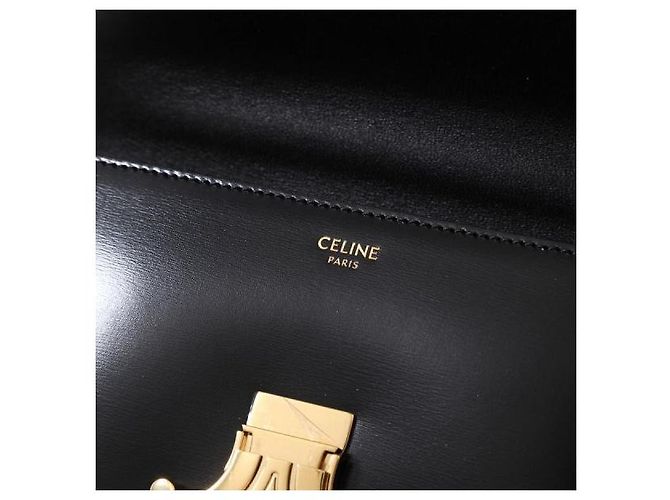Céline Borsa a tracolla con catena in vitello lucido Nero - vista 8