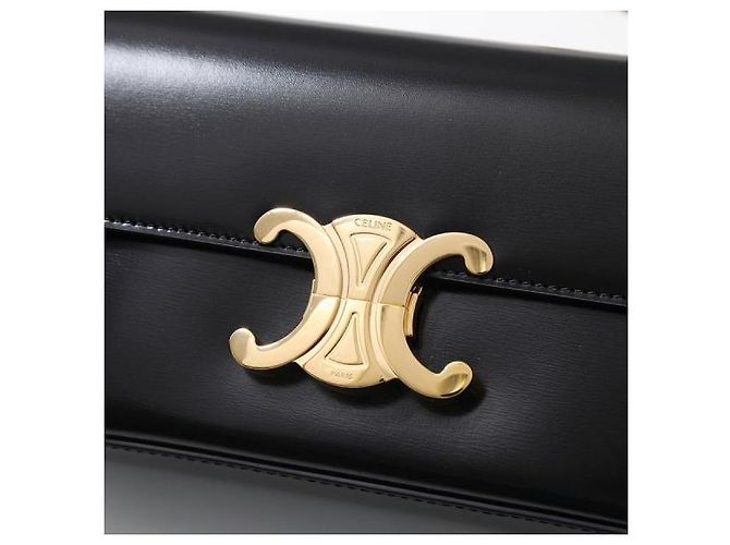 Céline Borsa a tracolla con catena in vitello lucido Nero - vista 9