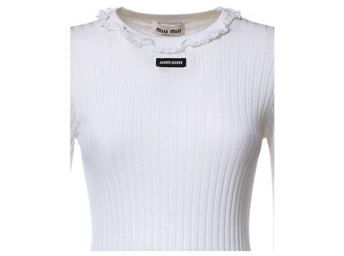 Miu Miu Seidenpullover mit Rundhalsausschnitt Weiß - Ansicht 4