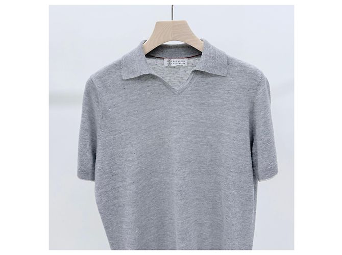 Brunello Cucinelli Baumwoll-Poloshirt mit kurzen Ärmeln Grau Braun - Ansicht 2