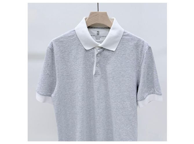 Brunello Cucinelli Baumwoll-Poloshirt mit kurzen Ärmeln Grau Braun - Ansicht 2