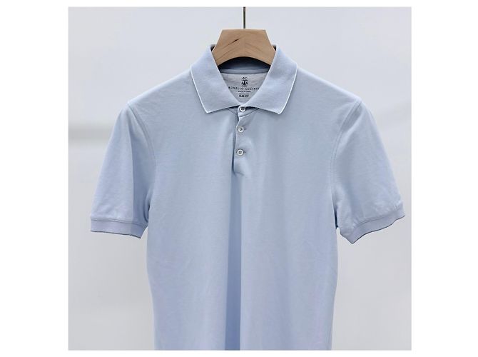 Brunello Cucinelli Baumwoll-Polohemd mit kurzen Ärmeln, hellblau - Ansicht 2