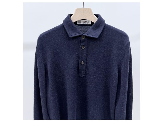 Brunello Cucinelli Kaschmir-Strickpolo Navy Blau - Ansicht 2