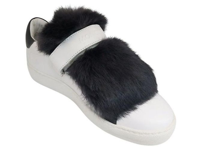 Moncler Sneakers in pelle bianca Rabbit con pelliccia e Velcro da donna Bianco - vista 10