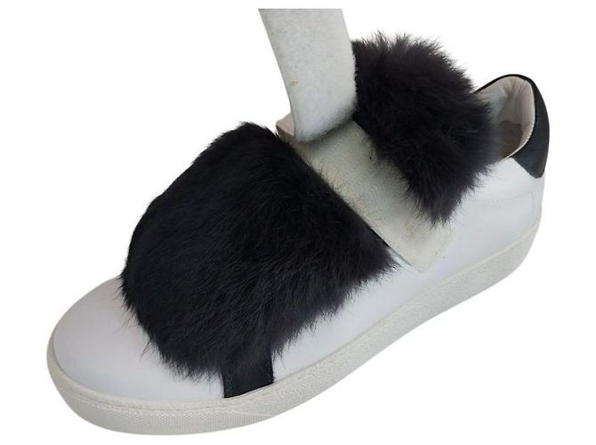 Moncler Sneakers in pelle bianca Rabbit con pelliccia e Velcro da donna Bianco - vista 4
