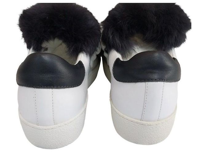 Moncler Sneakers in pelle bianca Rabbit con pelliccia e Velcro da donna Bianco - vista 6