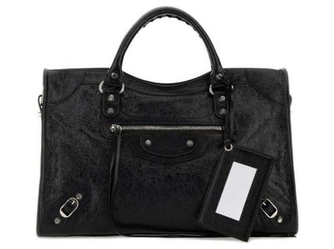 Balenciaga Le City Bag Medium Shiny Silver Accents Nero - vista 4