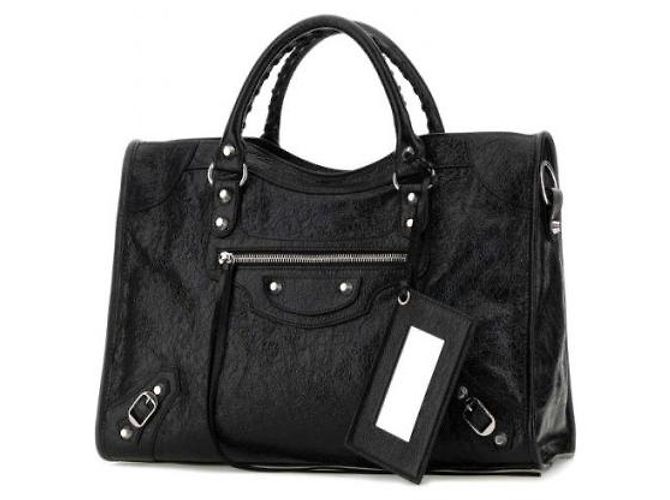 Balenciaga Le City Bag Medium Shiny Silver Accents Nero - vista 5