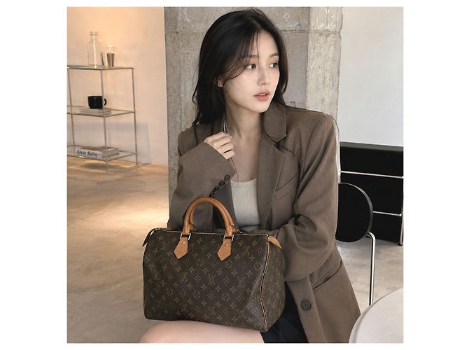 Louis Vuitton Borsa Tote Speedy in tela Monogram marrone - vista 9