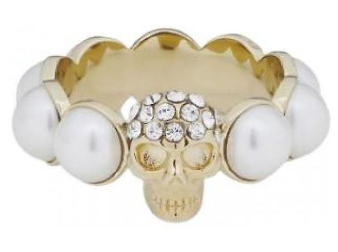 Anello Alexander McQueen Skull Pearl Oro D'oro - vista 4