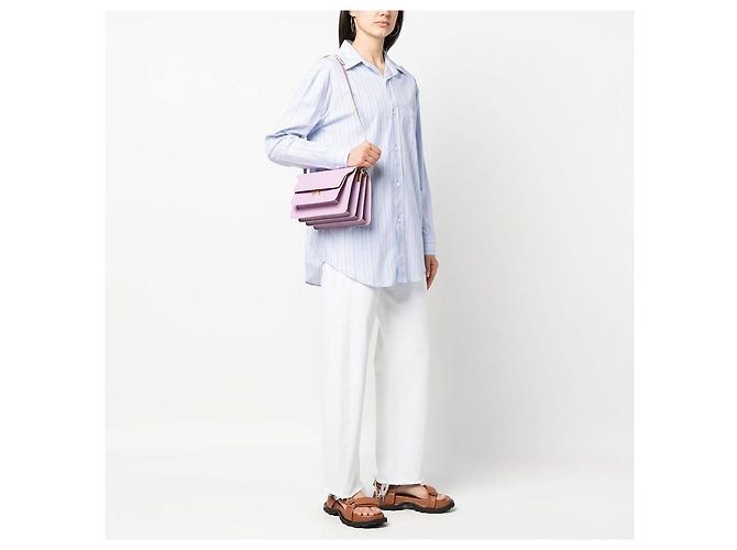 Marni Borsa Trunk Medium in Saffiano Porpora - vista 4