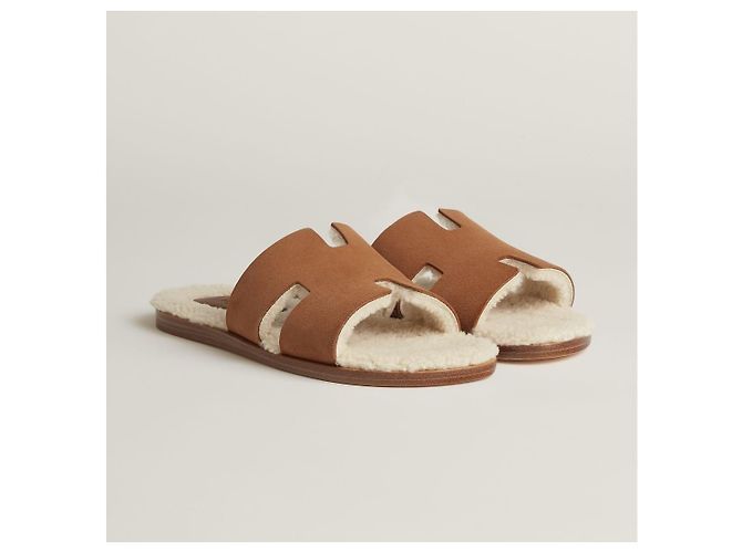 Hermès Izmir Shearling Sandal Slipper Brown - view 9