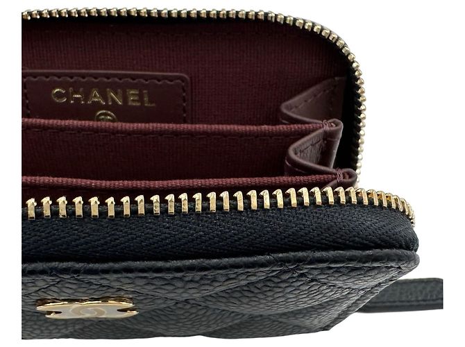 Chanel Portacarte con zip Classic Caviar Gold Nero - vista 12