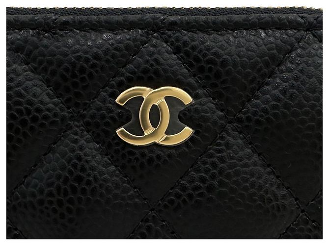 Chanel Portacarte con zip Classic Caviar Gold Nero - vista 13