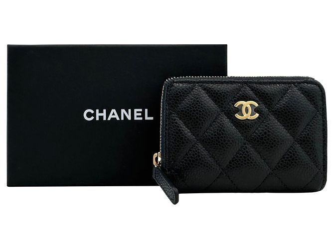 Chanel Portacarte con zip Classic Caviar Gold Nero - vista 6
