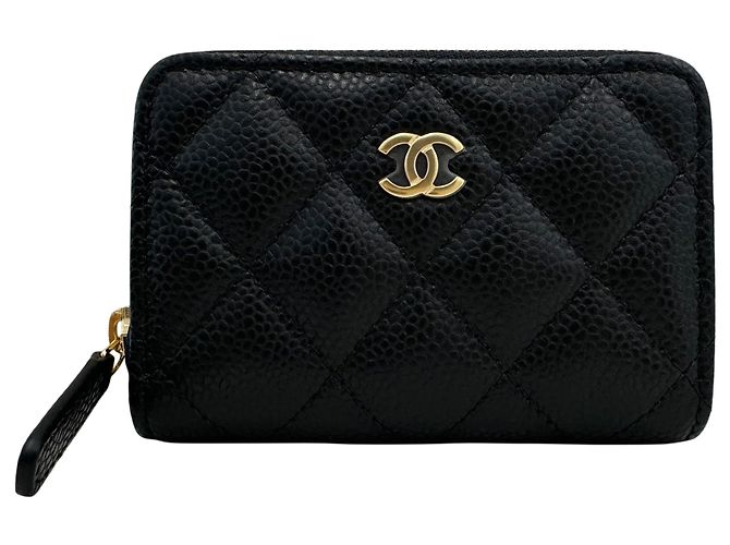 Chanel Portacarte con zip Classic Caviar Gold Nero - vista 7