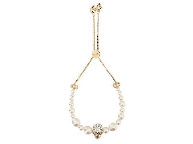 Alexander Mcqueen Bracciale dell'amicizia con perle e teschio D'oro - vista 4