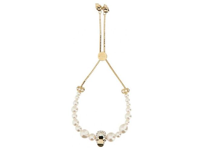 Alexander Mcqueen Bracciale dell'amicizia con perle e teschio D'oro - vista 6