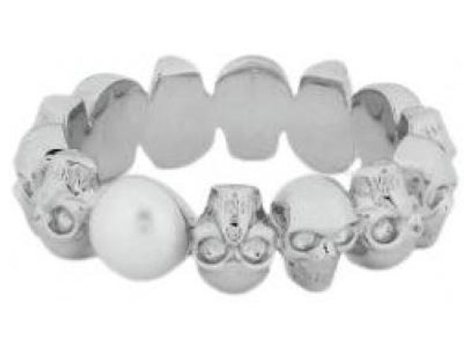 Alexander McQueen Totenkopf Perlenring Weiß - Ansicht 4