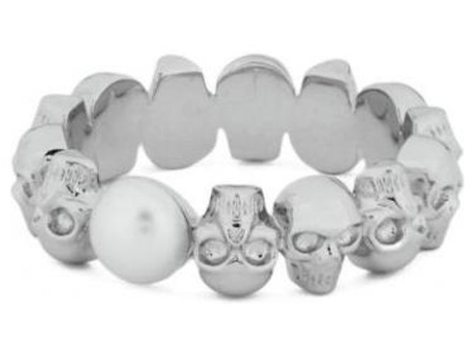 Alexander McQueen Totenkopf Perlenring Weiß - Ansicht 6