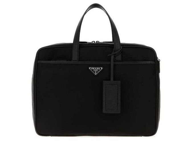 Prada Borsetta in nylon e pelle Saffiano Nero - vista 3
