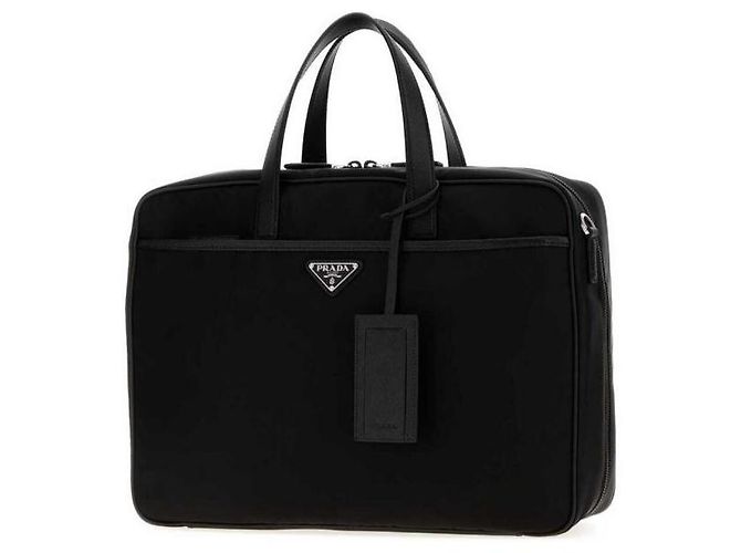 Prada Borsetta in nylon e pelle Saffiano Nero - vista 4
