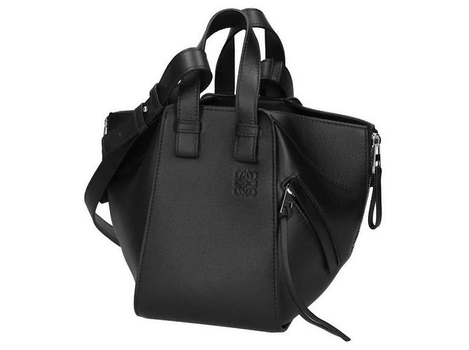 Loewe Borsa Compact Hammock in vitello classico Nero - vista 3