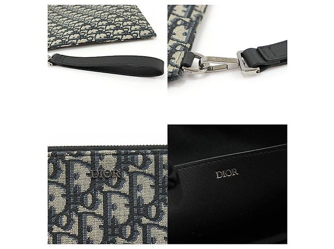 Dior Clutch Pouch con tracolla in jacquard Oblique Beige e Nero Marrone - vista 2