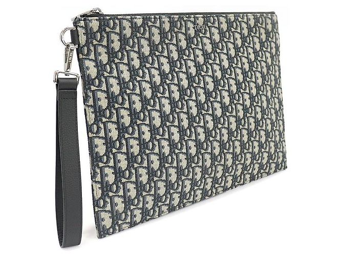 Dior Clutch Pouch con tracolla in jacquard Oblique Beige e Nero Marrone - vista 4