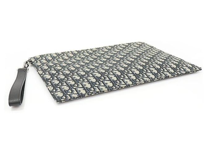 Dior Clutch Pouch con tracolla in jacquard Oblique Beige e Nero Marrone - vista 6