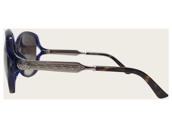 Gucci Lunettes de soleil à monture entrelacée Blue Silver Bleu - vue 2