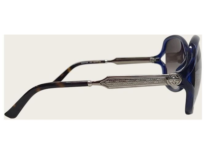 Gucci Lunettes de soleil à monture entrelacée Blue Silver Bleu - vue 3
