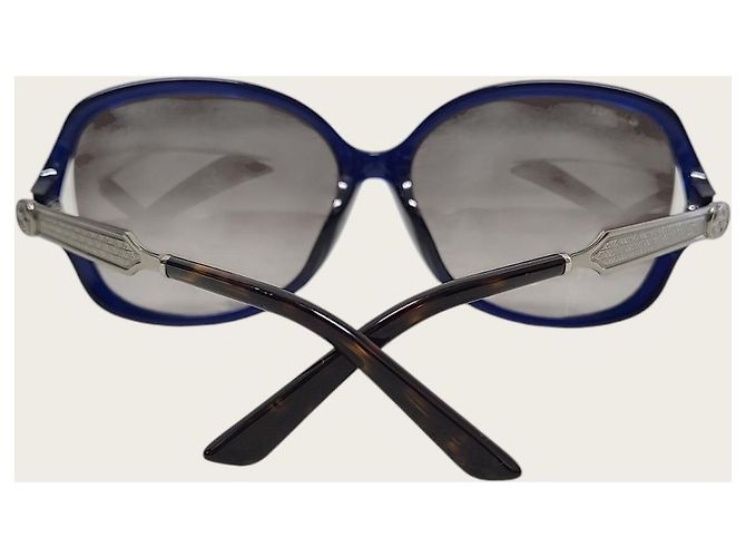 Gucci Lunettes de soleil à monture entrelacée Blue Silver Bleu - vue 4
