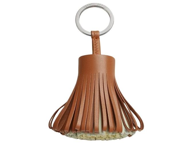 Hermès Pingente de bolsa chaveiro de couro tricolor com borla Dourado - vista 2