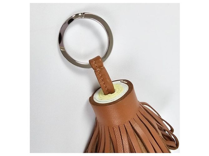 Hermès Pingente de bolsa chaveiro de couro tricolor com borla Dourado - vista 6