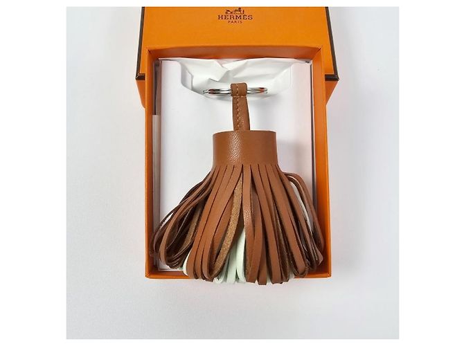 Hermès Pingente de bolsa chaveiro de couro tricolor com borla Dourado - vista 8