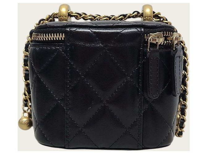 Vanity Chanel Beauty case piccolo in pelle nera e oro con catena Nero - vista 5