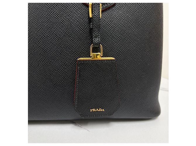 Prada Borsa Tote Doppia in Saffiano Borsa a Tracolla Nera Nero - vista 10