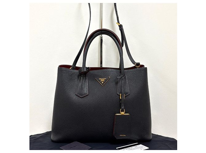 Prada Borsa Tote Doppia in Saffiano Borsa a Tracolla Nera Nero - vista 2