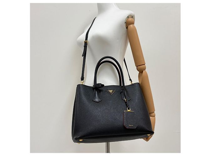 Prada Borsa Tote Doppia in Saffiano Borsa a Tracolla Nera Nero - vista 3