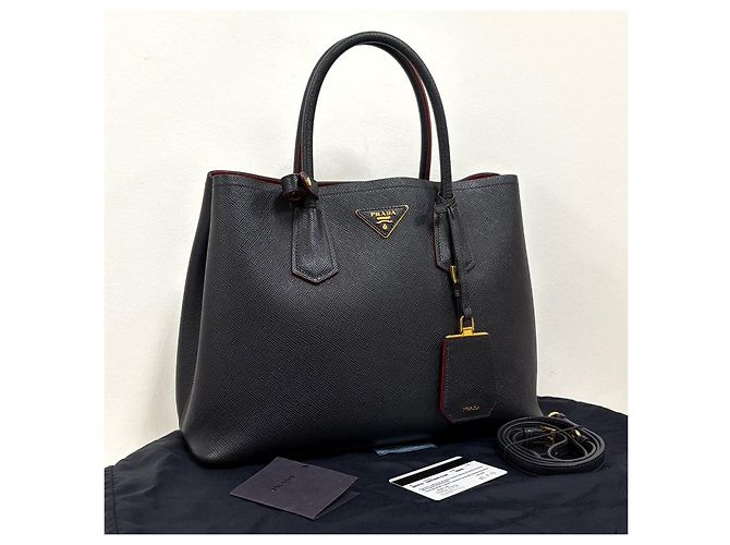 Prada Borsa Tote Doppia in Saffiano Borsa a Tracolla Nera Nero - vista 4