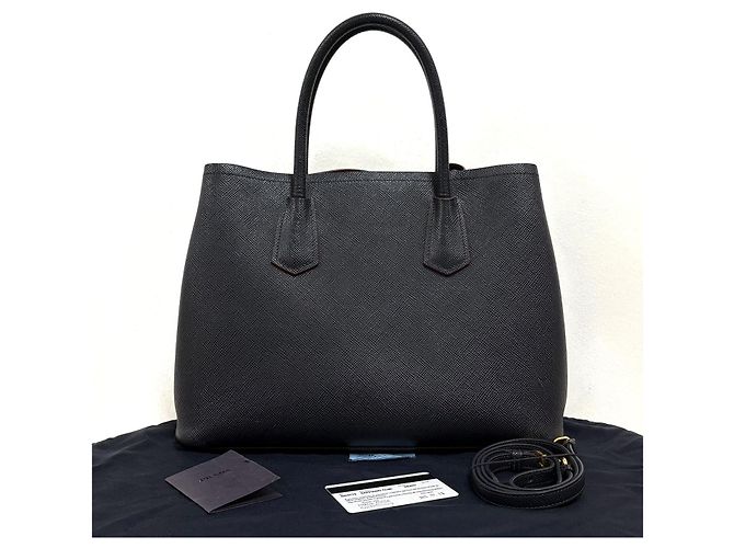 Prada Borsa Tote Doppia in Saffiano Borsa a Tracolla Nera Nero - vista 6