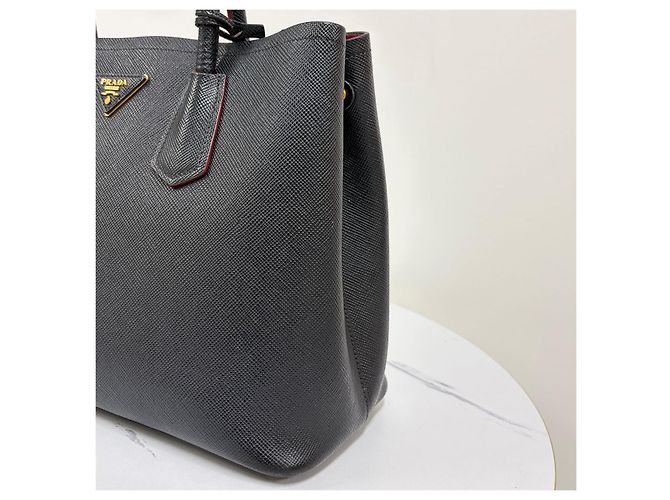 Prada Borsa Tote Doppia in Saffiano Borsa a Tracolla Nera Nero - vista 8