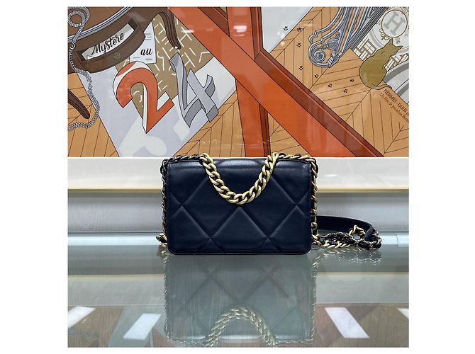 Chanel Borsa Mini WOC con catena in pelle di agnello Navy Gold Blu - vista 7
