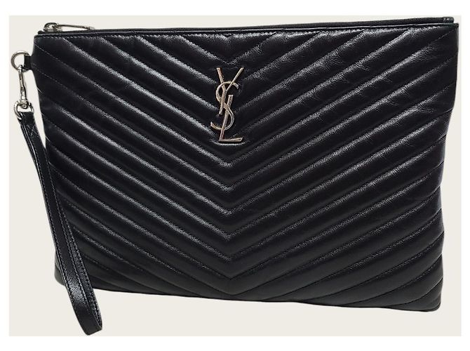Saint Laurent Clutch Matelassé Monogram Nero e Argento - vista 2